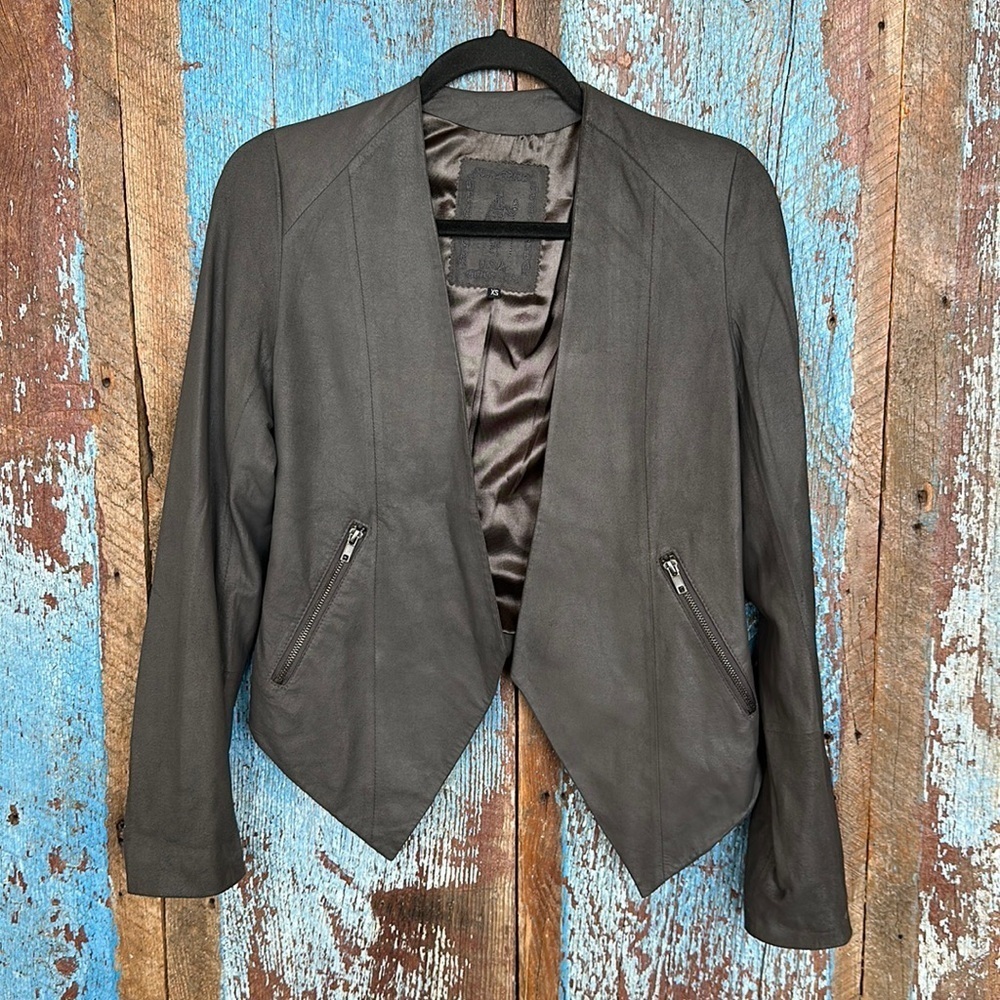 My Tribe Gray Leather Open Front Jacket Size XS